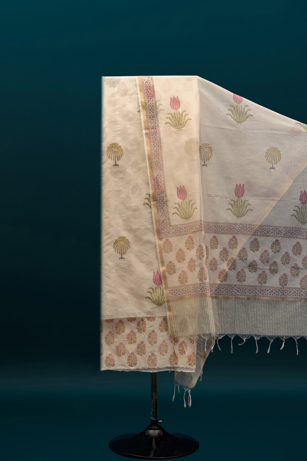 IVORY NOOR - Chanderi & Handblock Suit Set