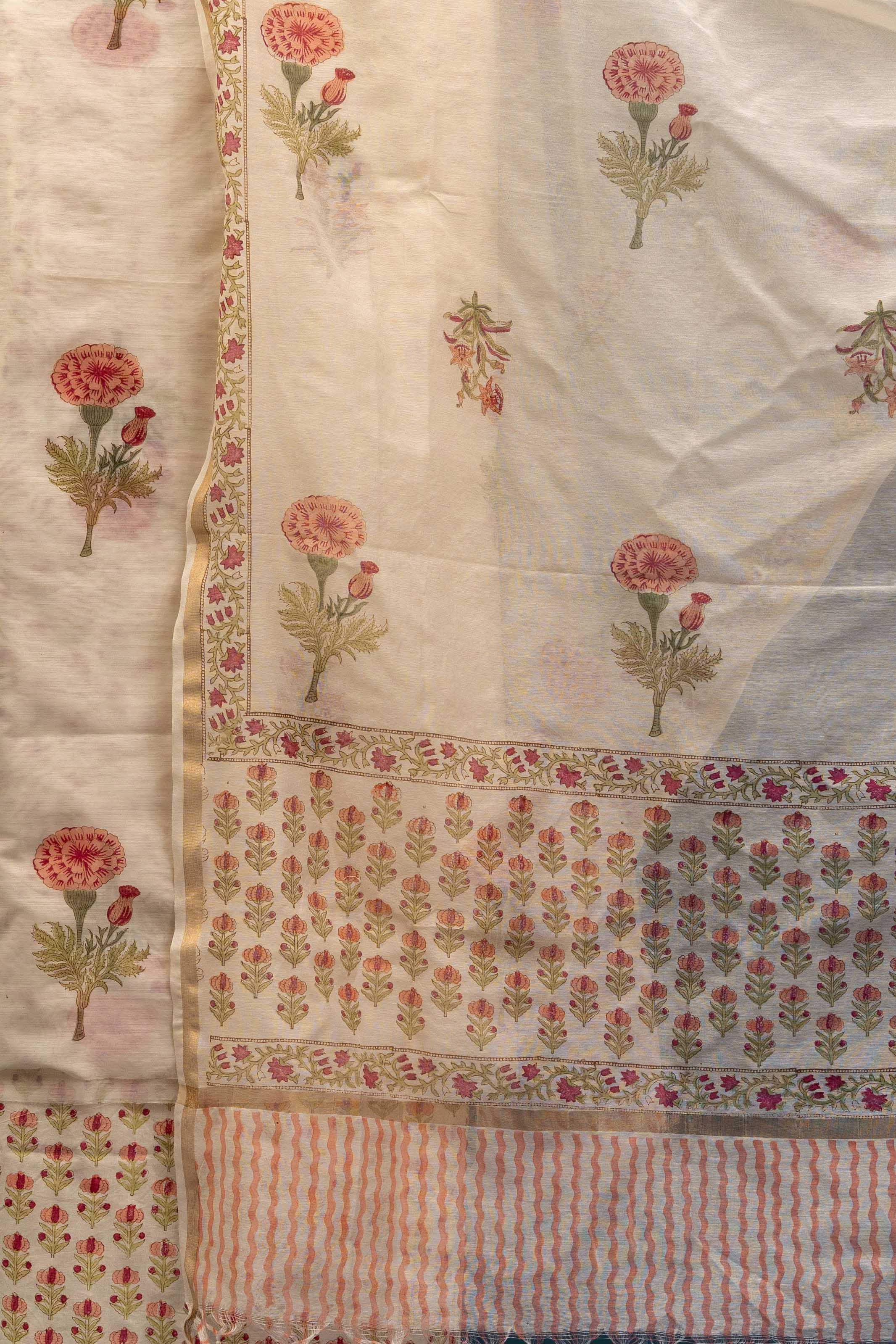 SHAAN–E–IVORY  – Chanderi & Handblock Suit Set