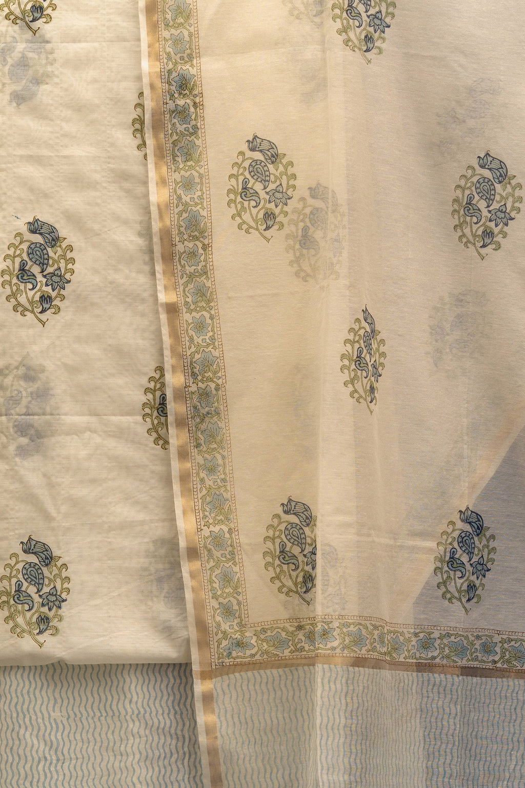 IVORY AURA – Chanderi & Handblock Suit Set