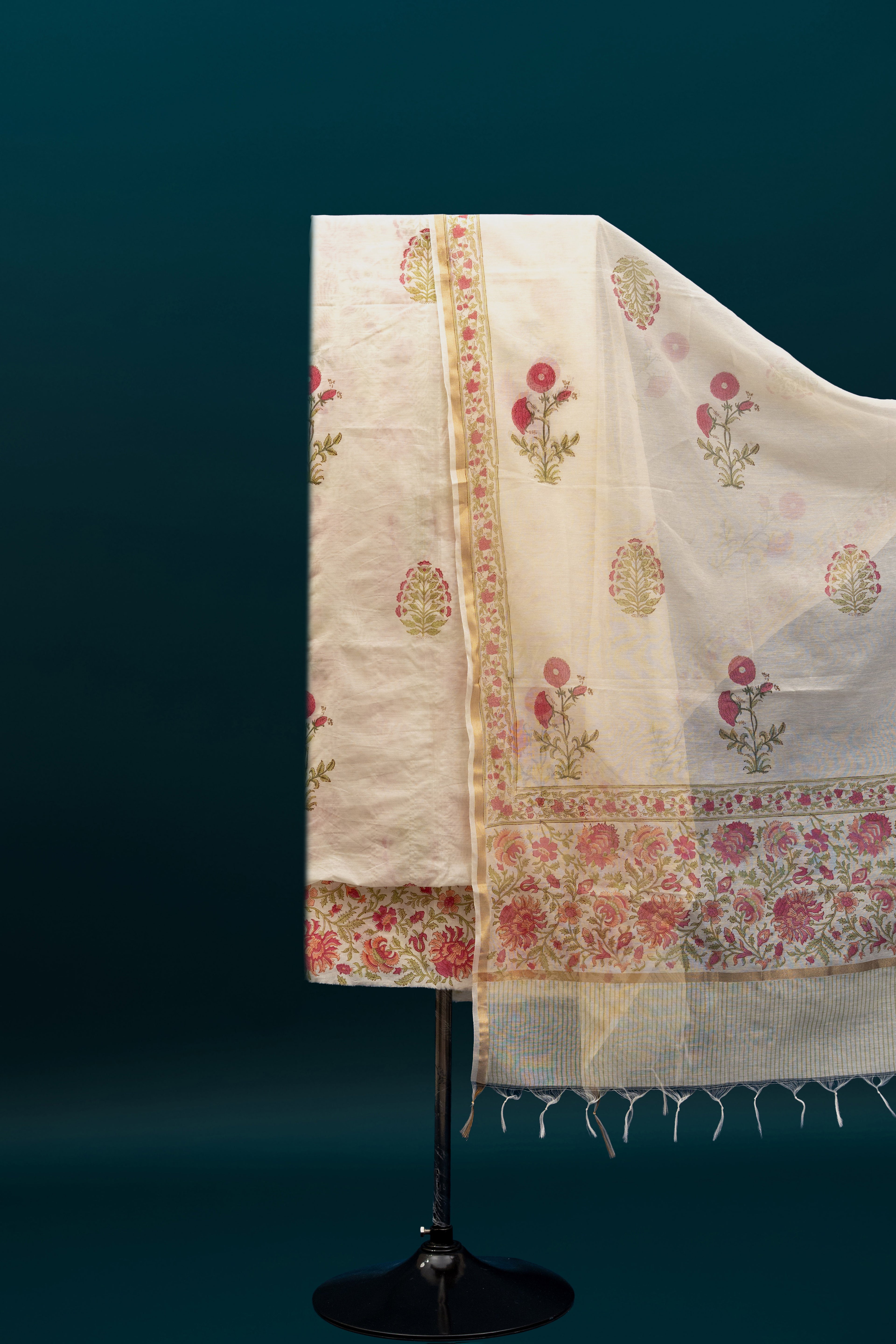 ETERNAL IVORY – Chanderi & Handblock Suit Set