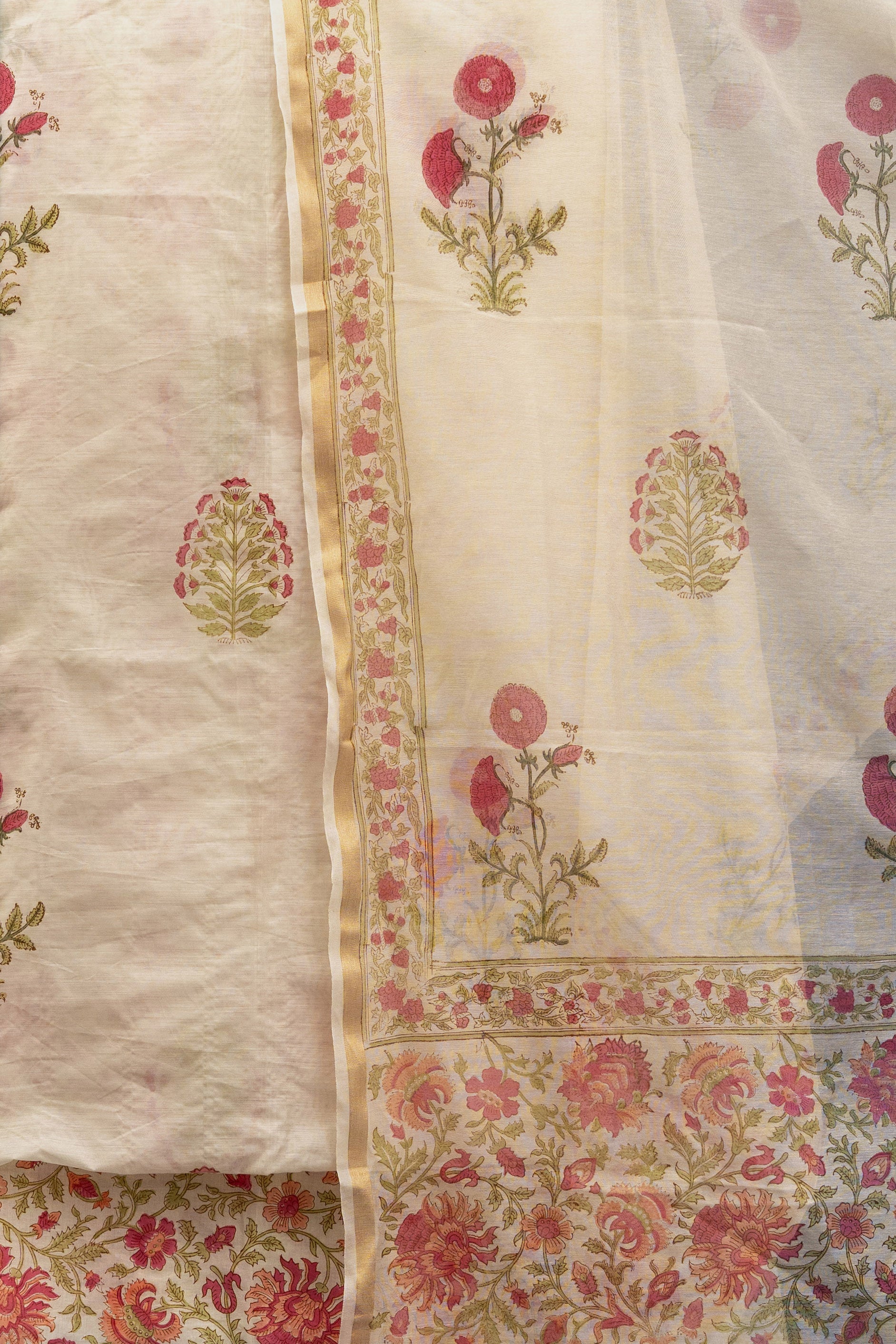 ETERNAL IVORY – Chanderi & Handblock Suit Set