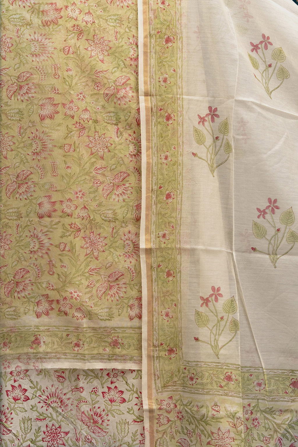 SUBAH NOOR – Chanderi & Handblock Suit Set