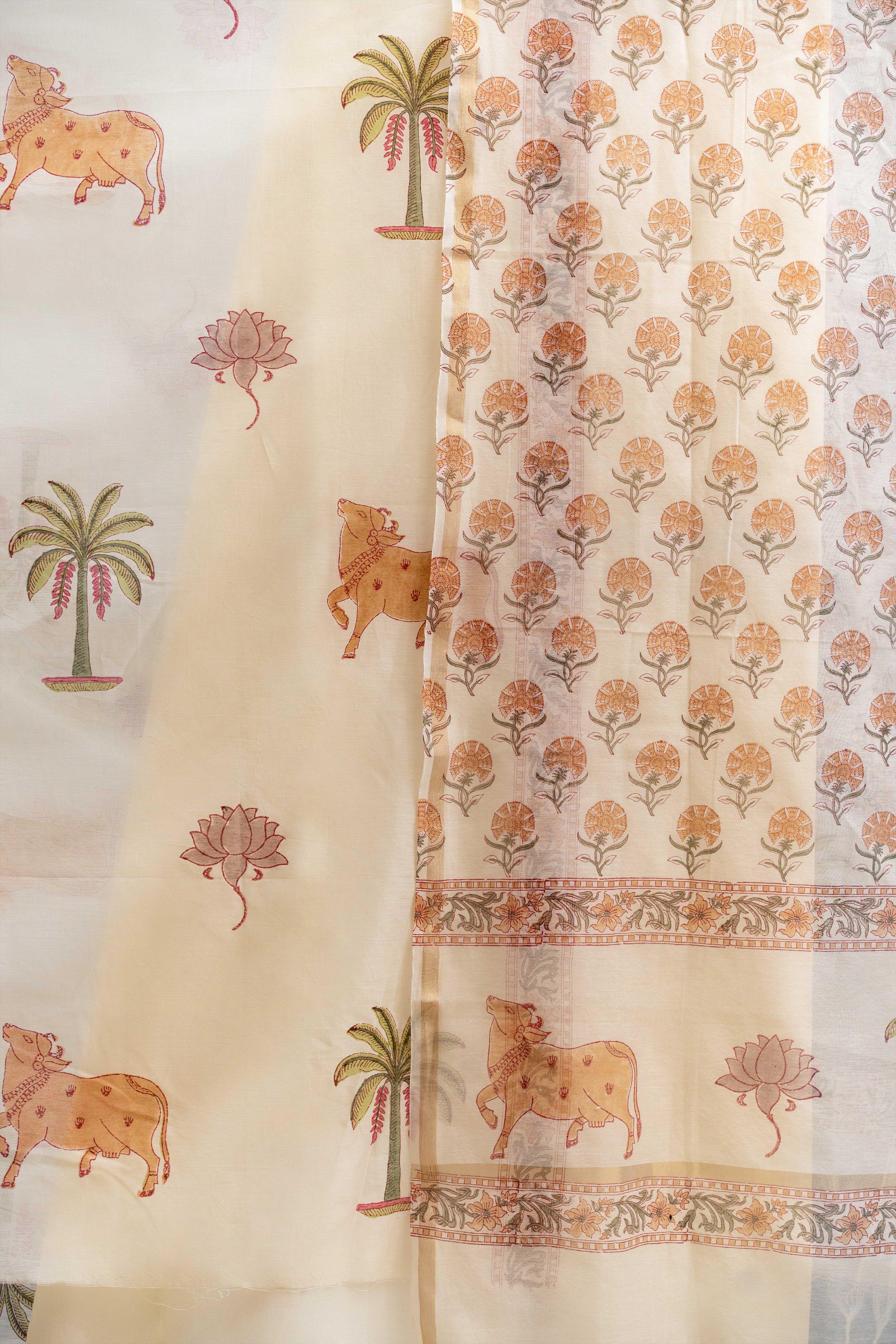 PICHWAI GLOW - Chanderi & Handblock Suit Set