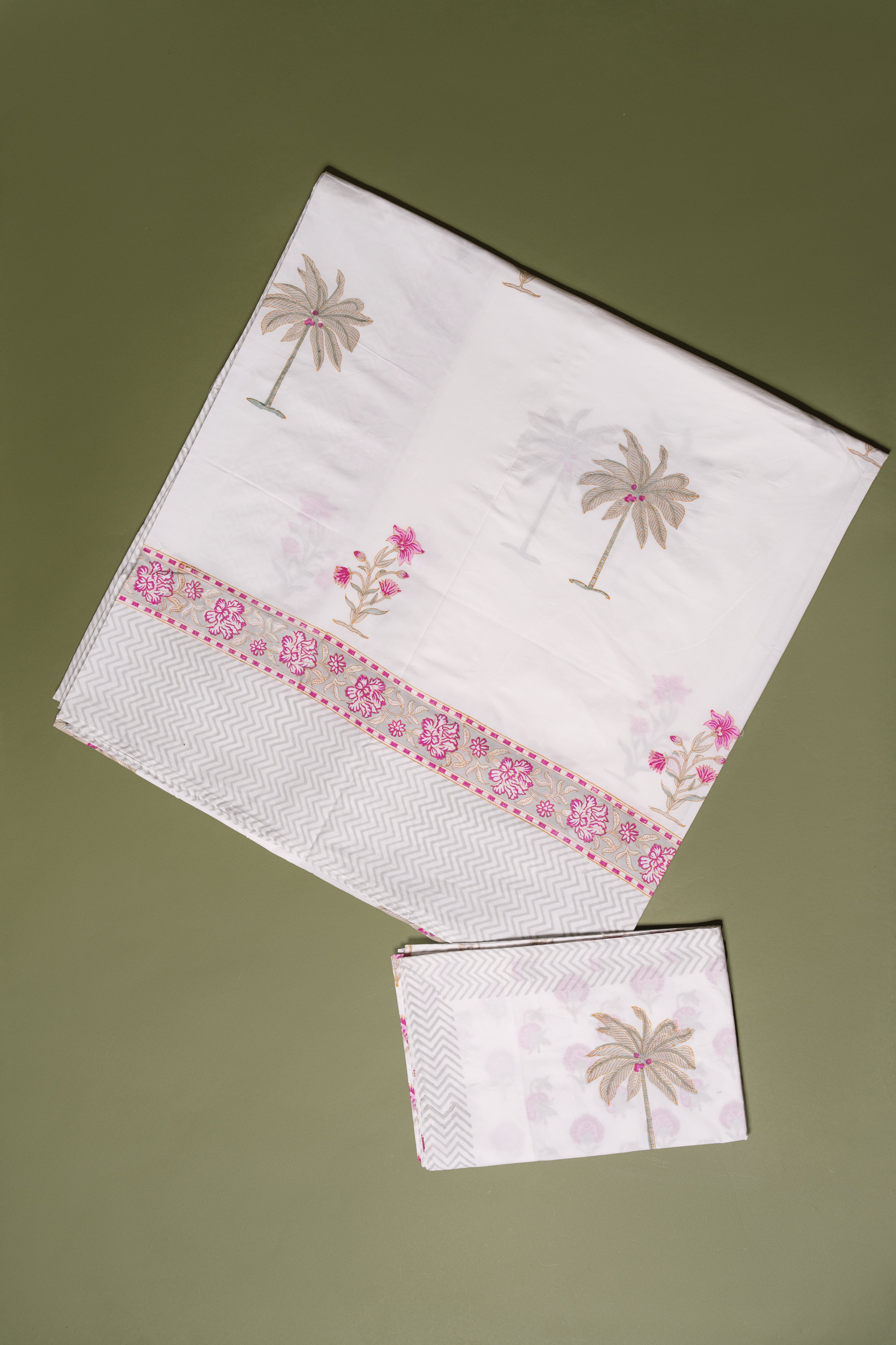 COTTON HANDBLOCK PALM BEDSHEET