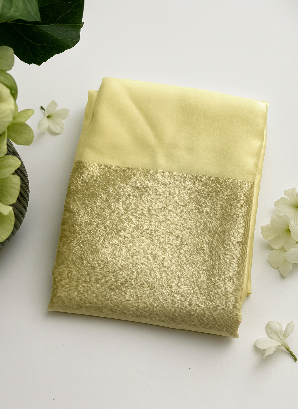 Light Lemon Gold Tissue Fabric Saare