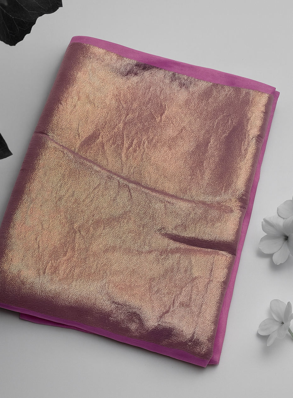 Pink Metallic Pure Zari Silk Saare (High Shine)