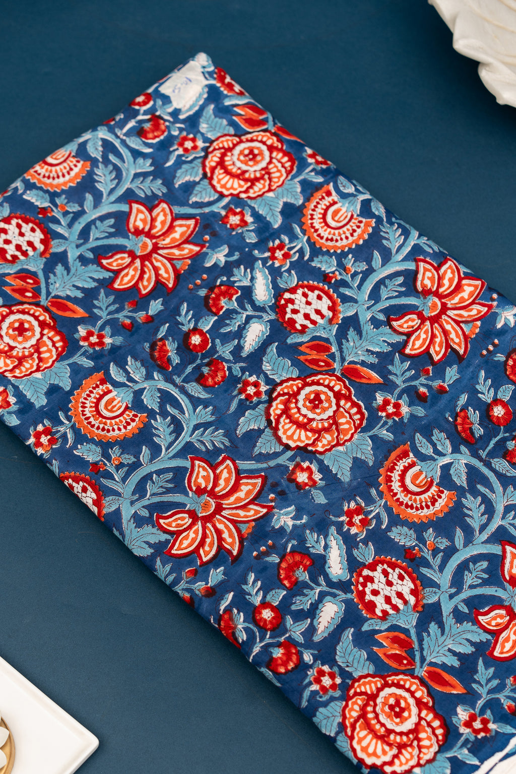 𝗠𝗜𝗗𝗡𝗜𝗚𝗛𝗧 𝗕𝗟𝗨𝗘 - Unstitched Cotton 60×60 Suit Set with Kota Doria Dupatta (3 Piece Fabric)