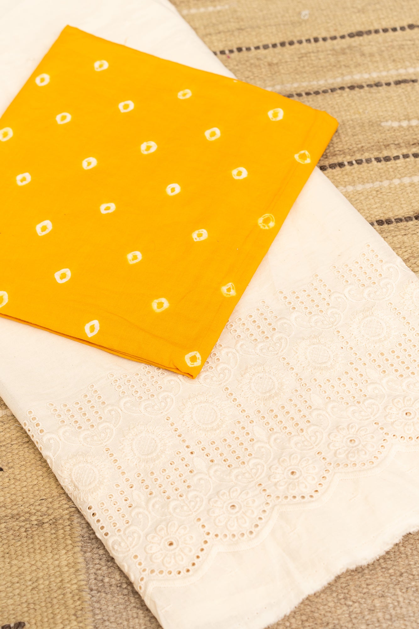 BANDHANI BLOOM-Unstitched Cotton 60×60 Suit Set with Dupatta (3 Piece Fabric)