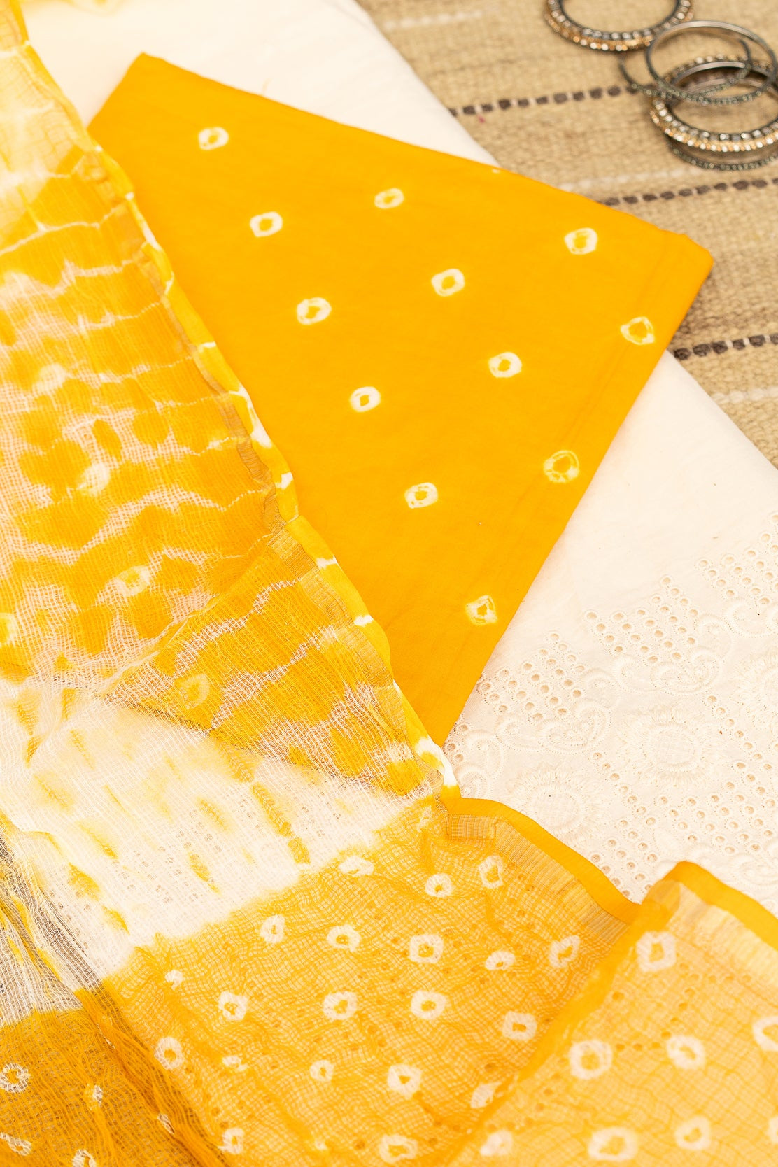 BANDHANI BLOOM-Unstitched Cotton 60×60 Suit Set with Dupatta (3 Piece Fabric)