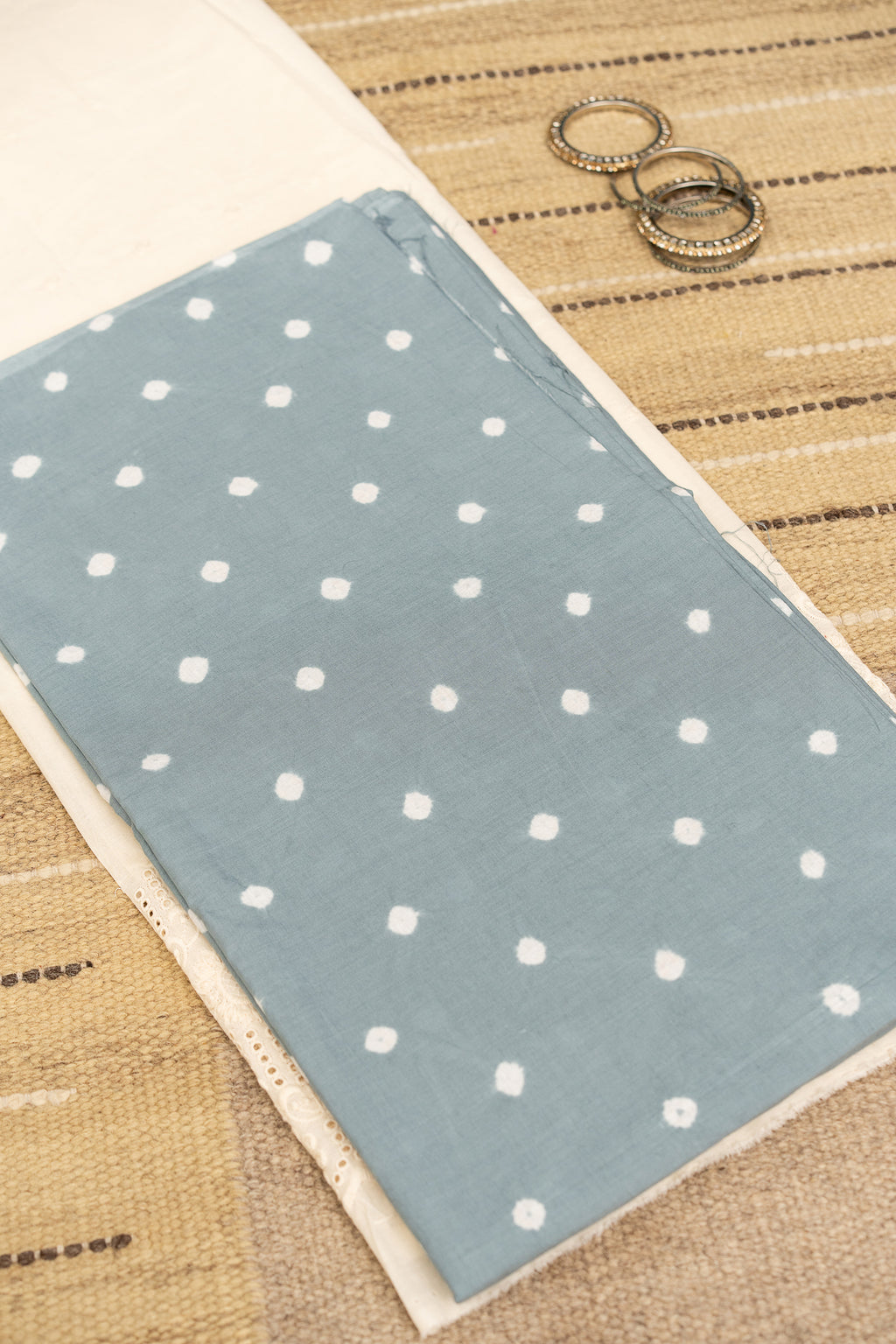 BANDHANI BLOOM GREY - Unstitched Cotton 60×60 Suit Set with Dupatta (3 Piece Fabric)