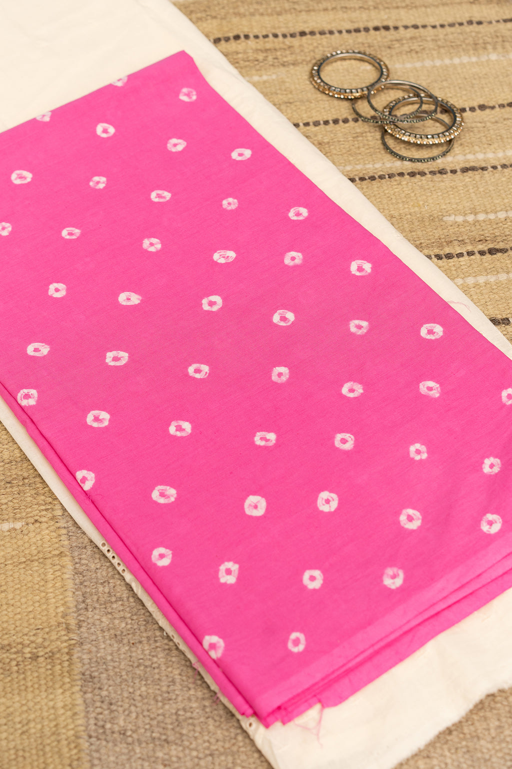 BANDHANI BLOOM- Unstitched Cotton 60×60 Suit Set with Dupatta (3 Piece Fabric)- PINK