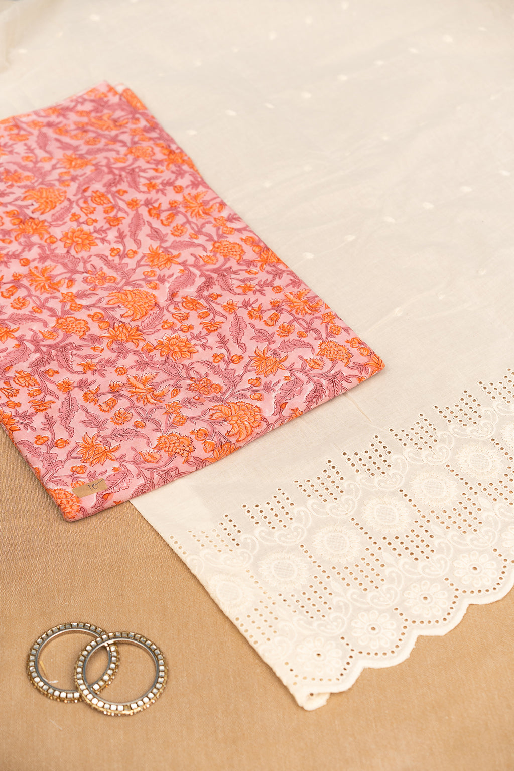 𝗖𝗢𝗥𝗔𝗟 𝗖𝗛𝗔𝗥𝗠 - Unstitched Cotton 60×60 Suit Set with Kota Doria Dupatta (3 Piece Fabric)