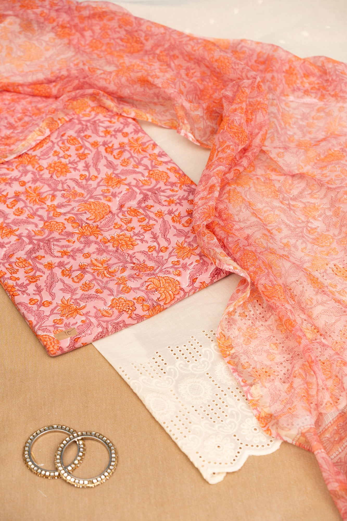 𝗖𝗢𝗥𝗔𝗟 𝗖𝗛𝗔𝗥𝗠 - Unstitched Cotton 60×60 Suit Set with Kota Doria Dupatta (3 Piece Fabric)