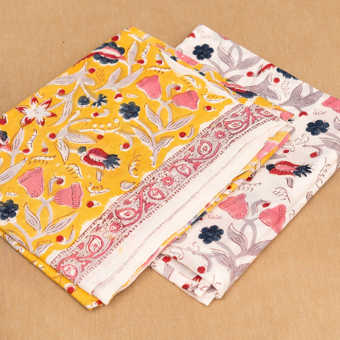 𝗥𝗢𝗦𝗛𝗡𝗜 𝗥𝗔𝗗𝗜𝗔𝗡𝗖𝗘 - Unstitched Cotton 60×60 Suit Set with Kota Doria Dupatta (3 Piece Fabric)