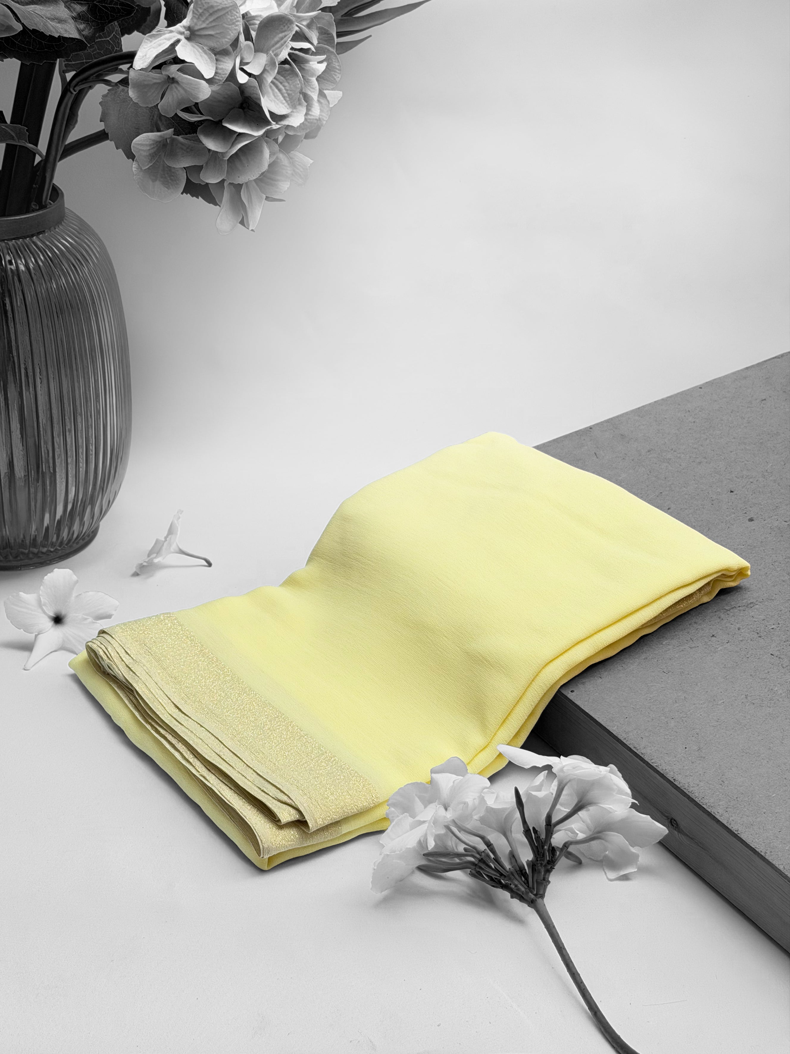 Pastel Lemon Pure Georgette Saree with Subtle Gold Border