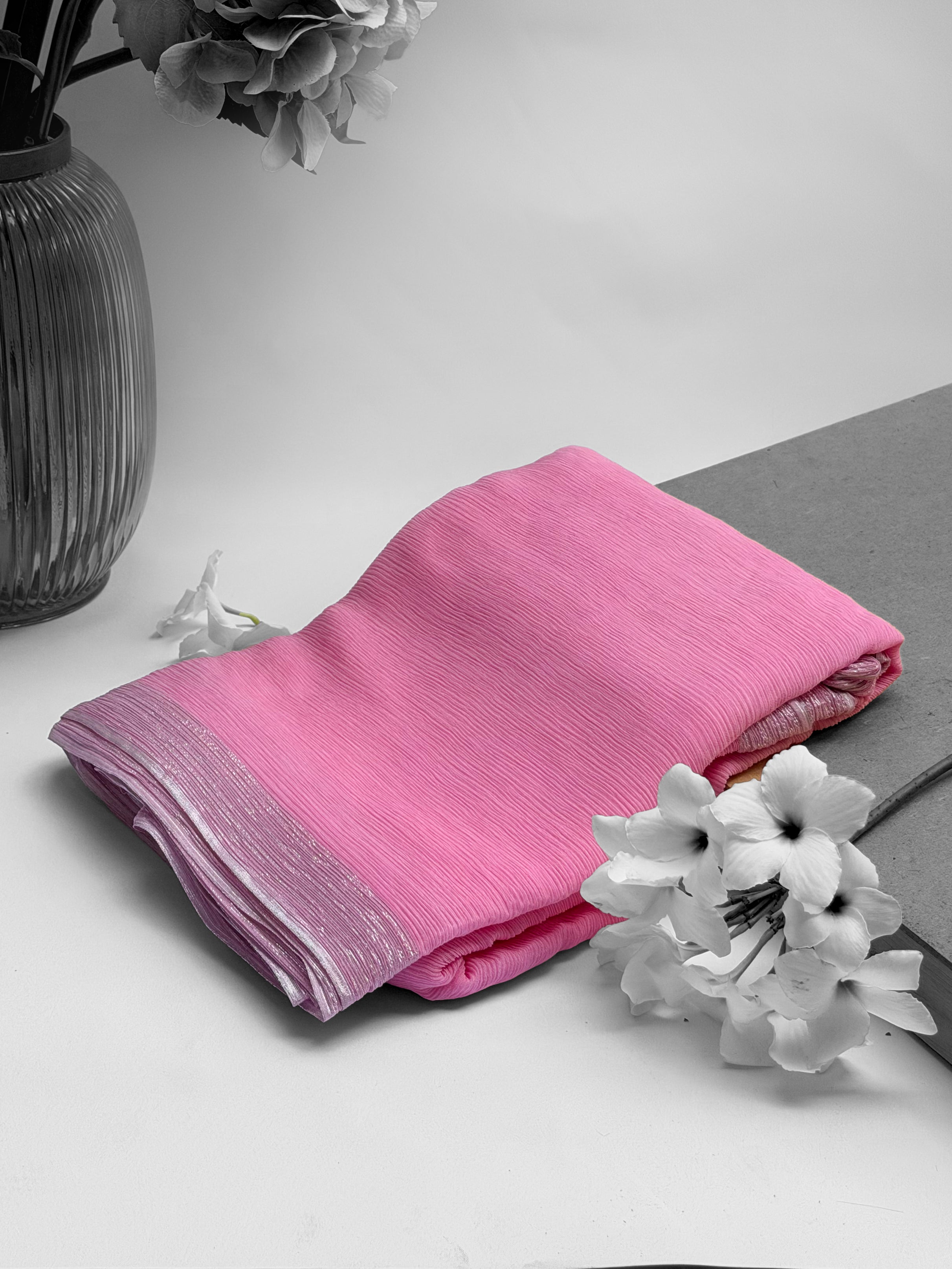 Blush Pink Crushed Pure Chiffon Silk