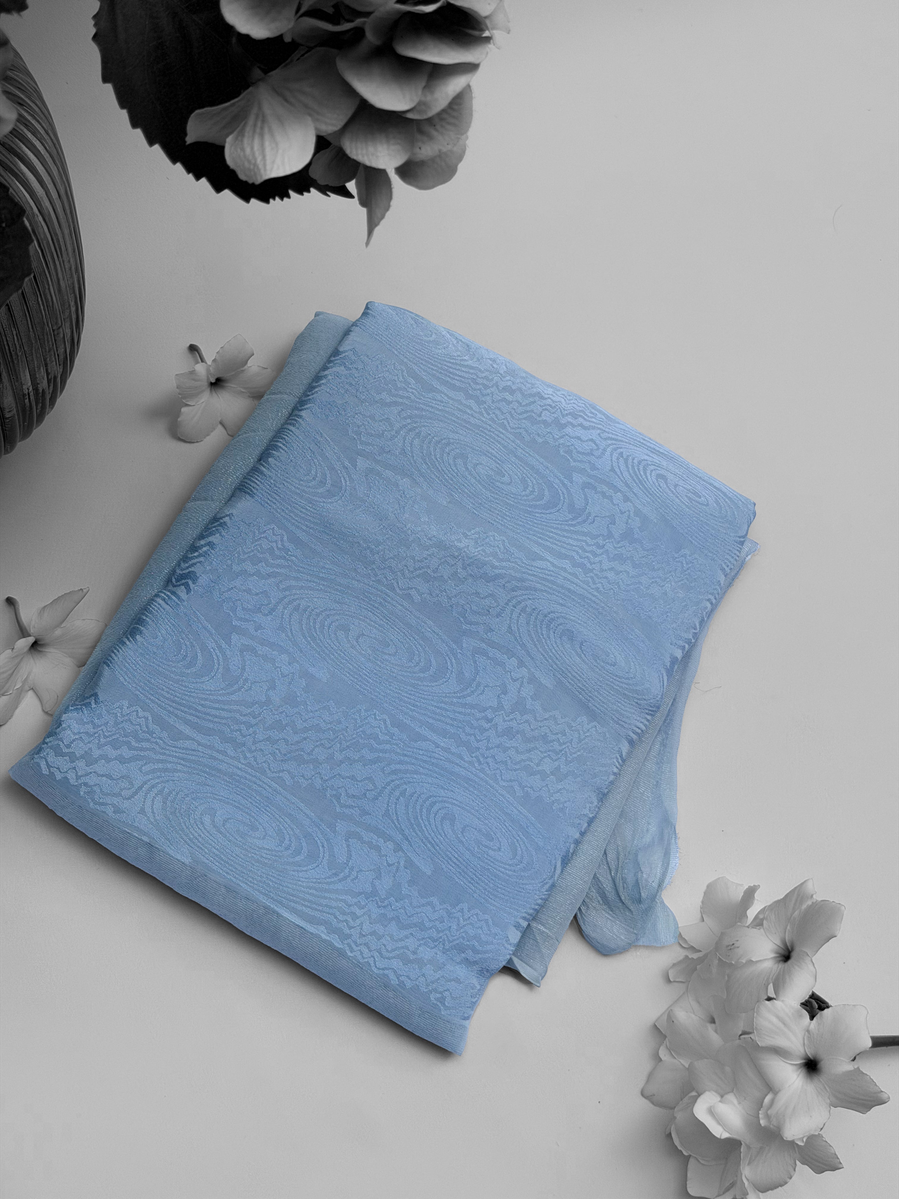 SKY BLUE TEXTURED WEAVE CHIFFON SHIMMER SILK