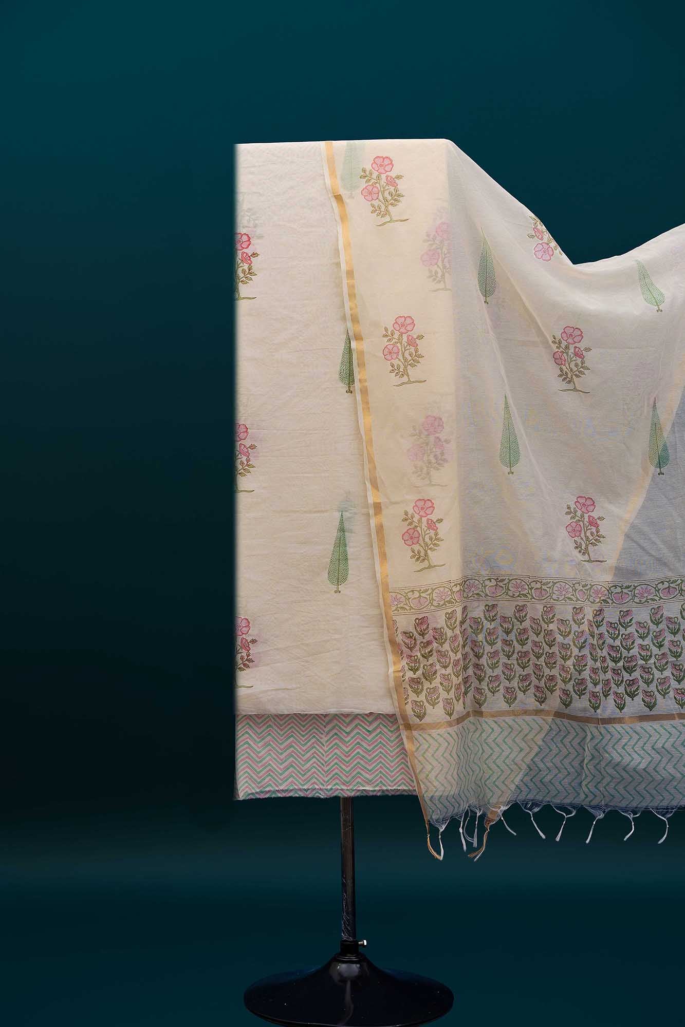 SUROOR – Chanderi & Handblock Suit Set